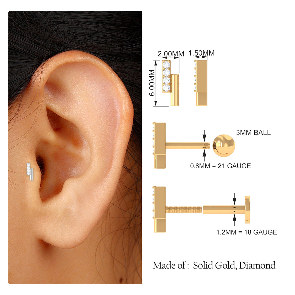Minimalist Diamond Bar Gold Tragus Earring