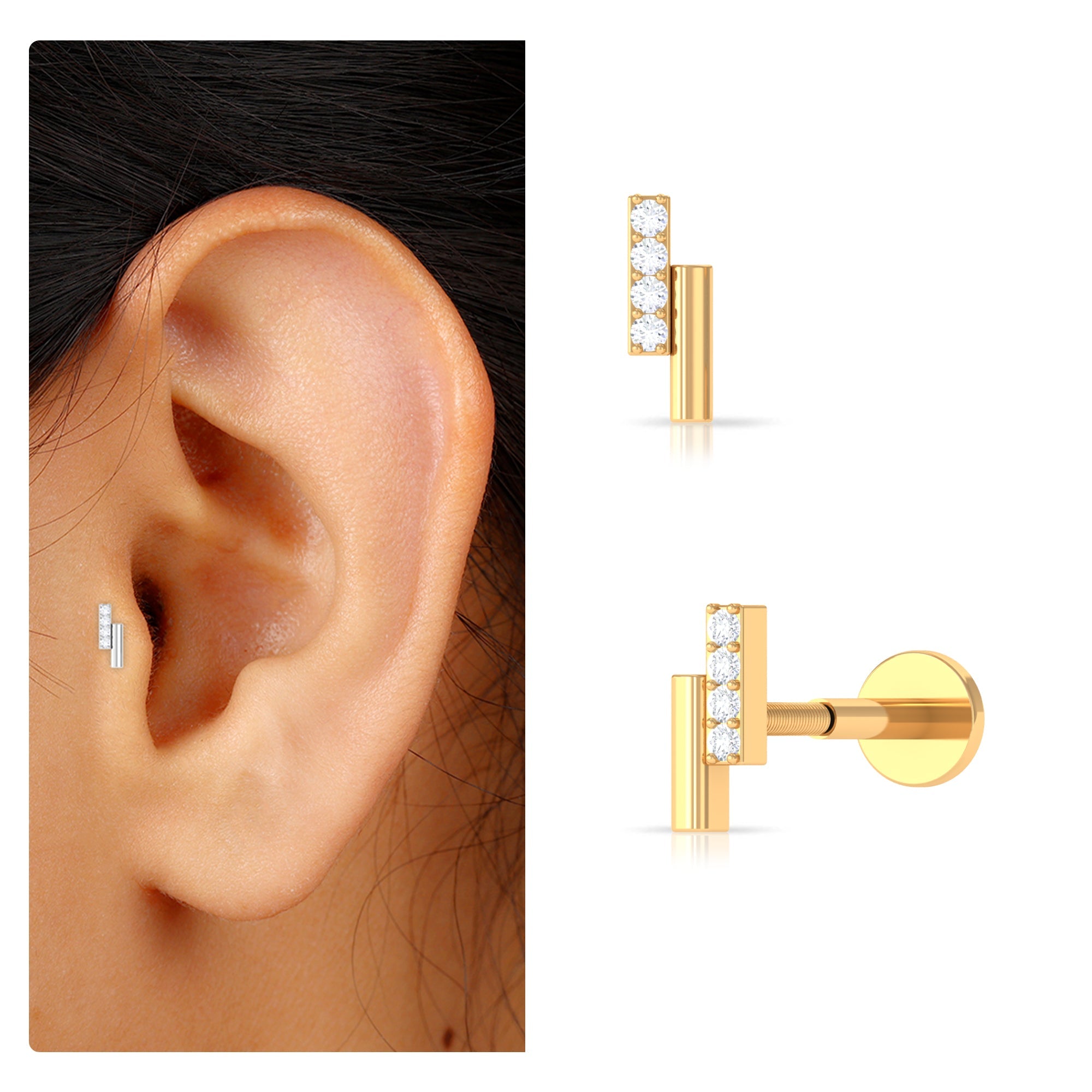 Minimalist Diamond Bar Gold Tragus Earring