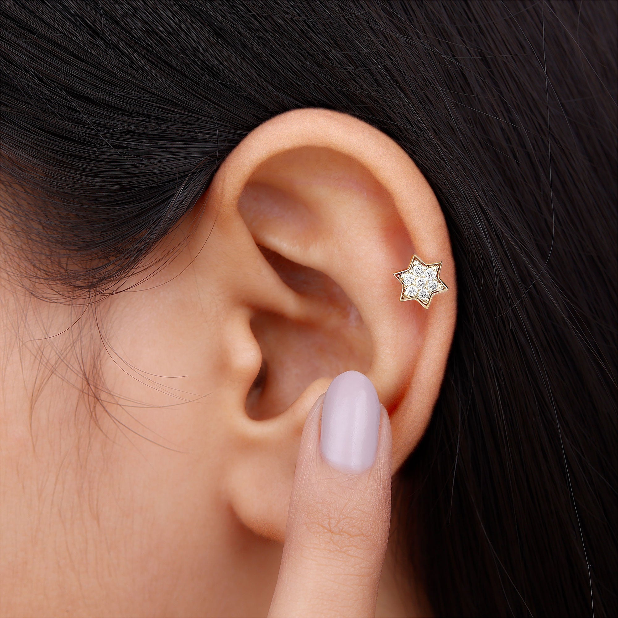 Round Moissanite Star Earring for Cartilage Piercing