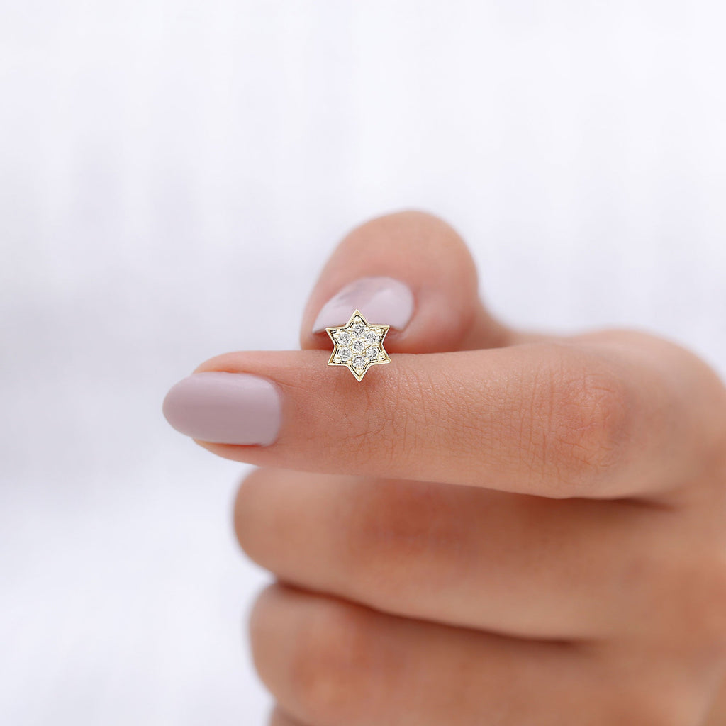 Round Moissanite Star Earring for Cartilage Piercing