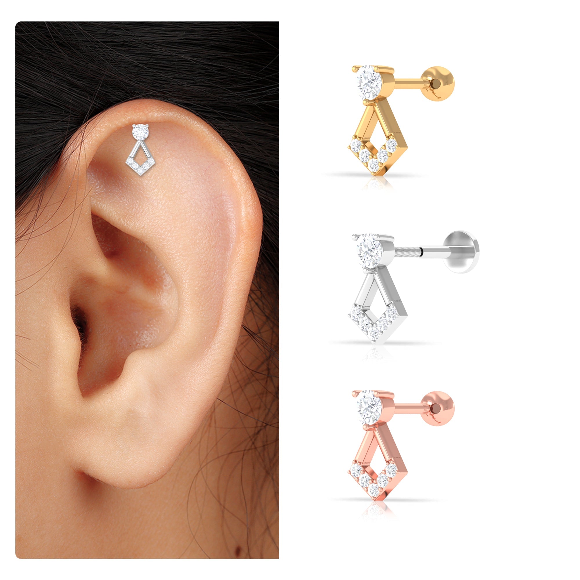 Minimalist Moissanite Unique Geometric Earring in Gold