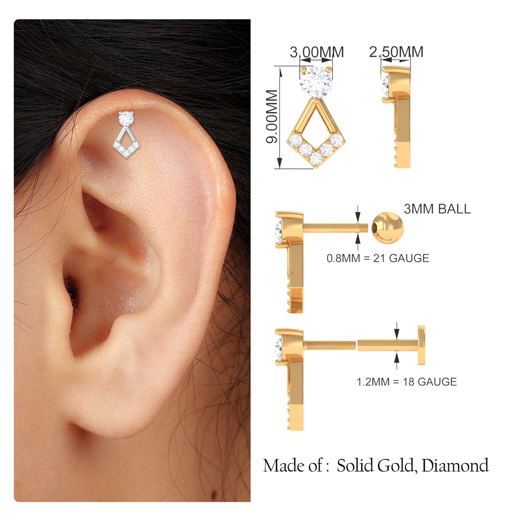 Minimalist Moissanite Unique Geometric Earring in Gold