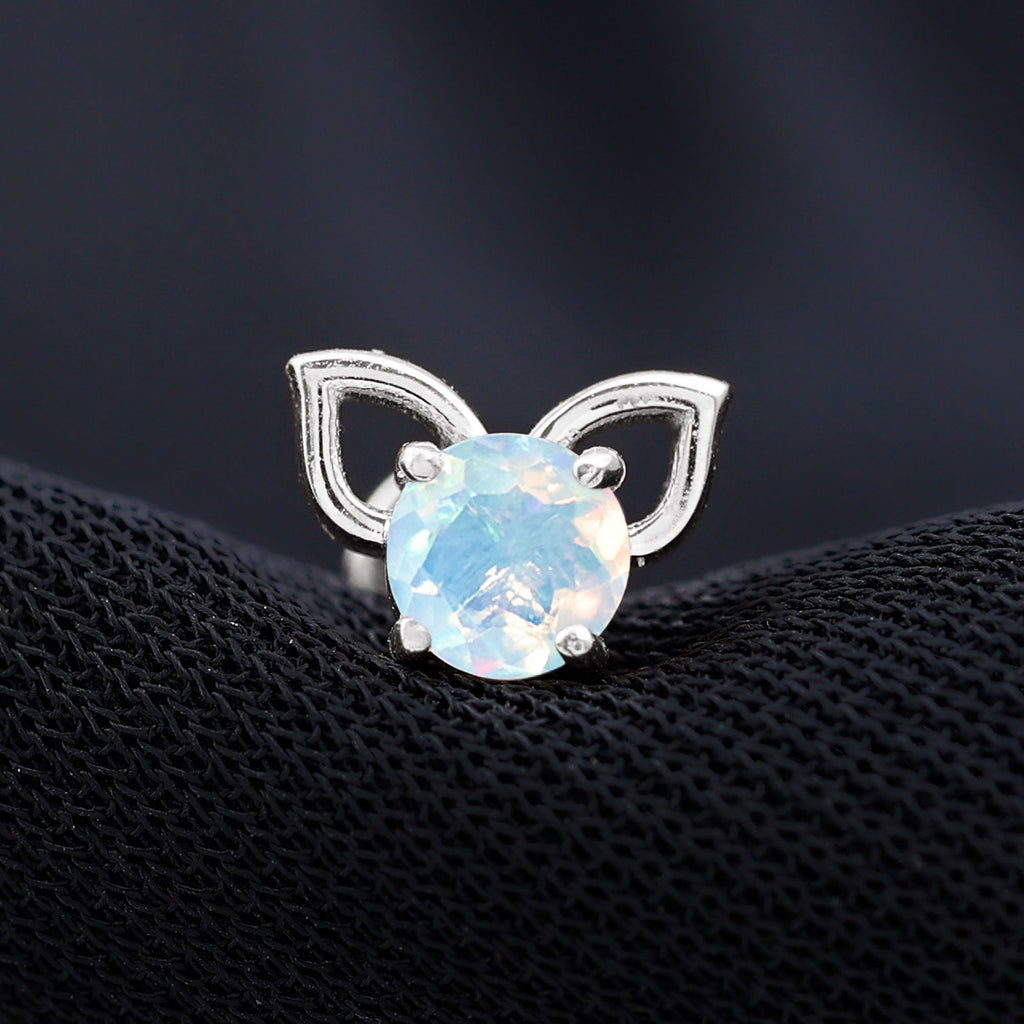 Round Ethiopian Opal Cute Cat Cartilage Earring