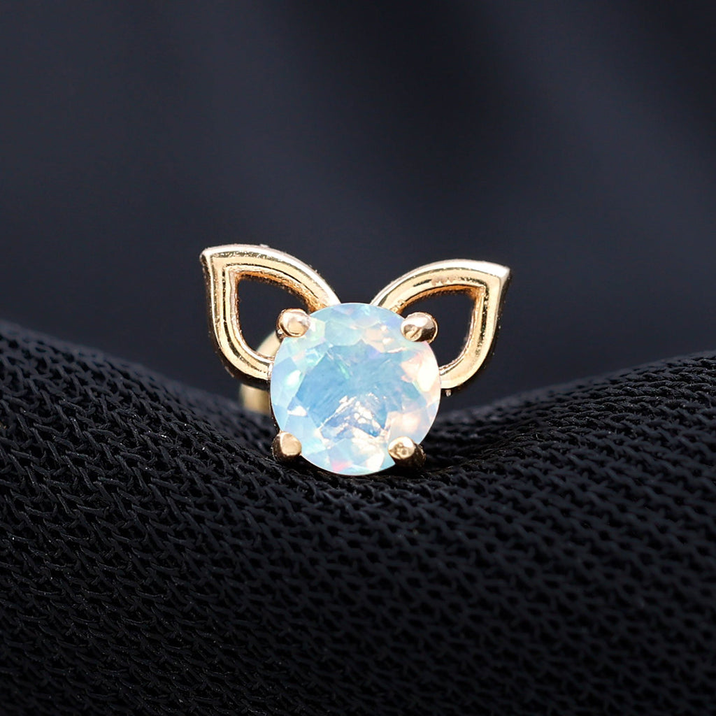 Round Ethiopian Opal Cute Cat Cartilage Earring
