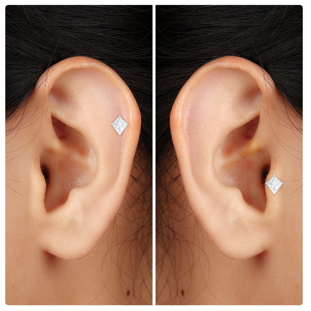 Princess Cut Moissanite Tragus Earring in Gold