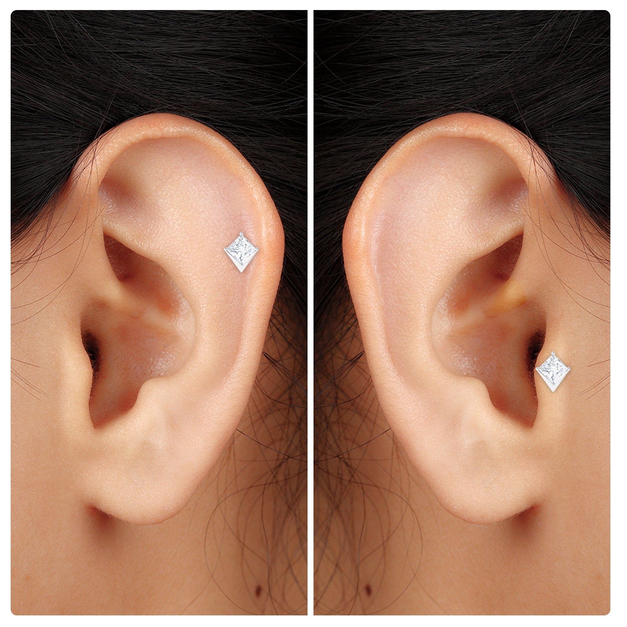 Princess Cut Moissanite Tragus Earring in Gold