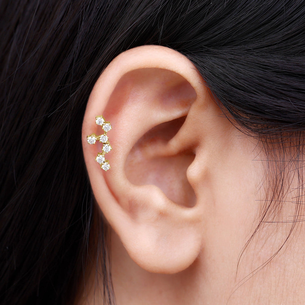 Certified Moissanite Leo Zodiac Ear Climber Earring