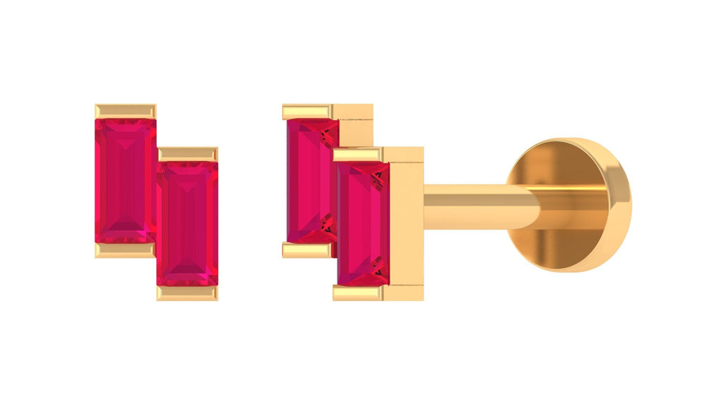 Baguette Ruby Two Stone Nose Pin