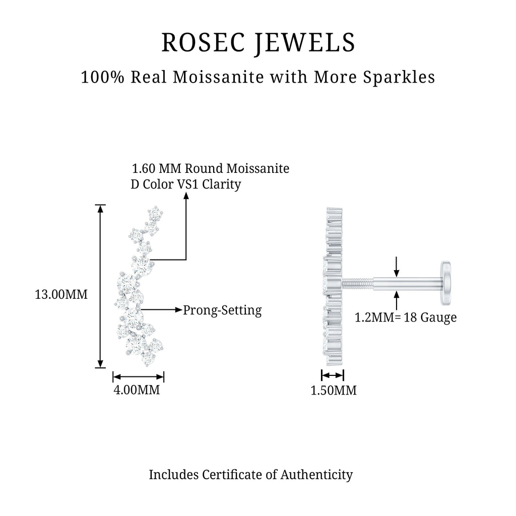 Certified Moissanite Cluster Crawler Earring For Her