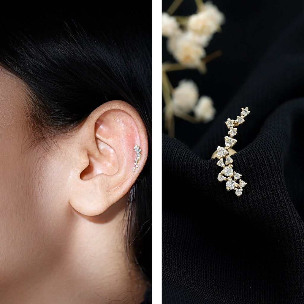 Certified Moissanite Cluster Crawler Earring For Her