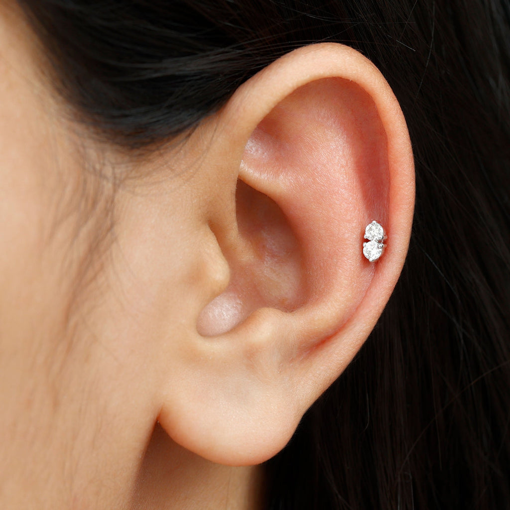 Minimalist Moissanite 2 Stone Earring for Tragus Piercing