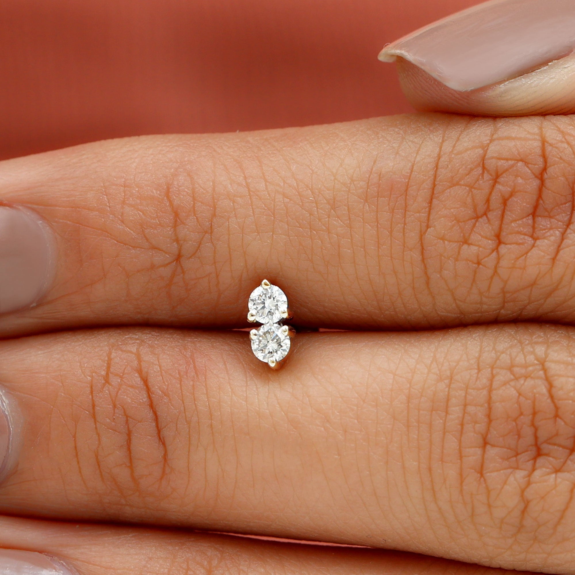 Minimalist Moissanite 2 Stone Earring for Tragus Piercing