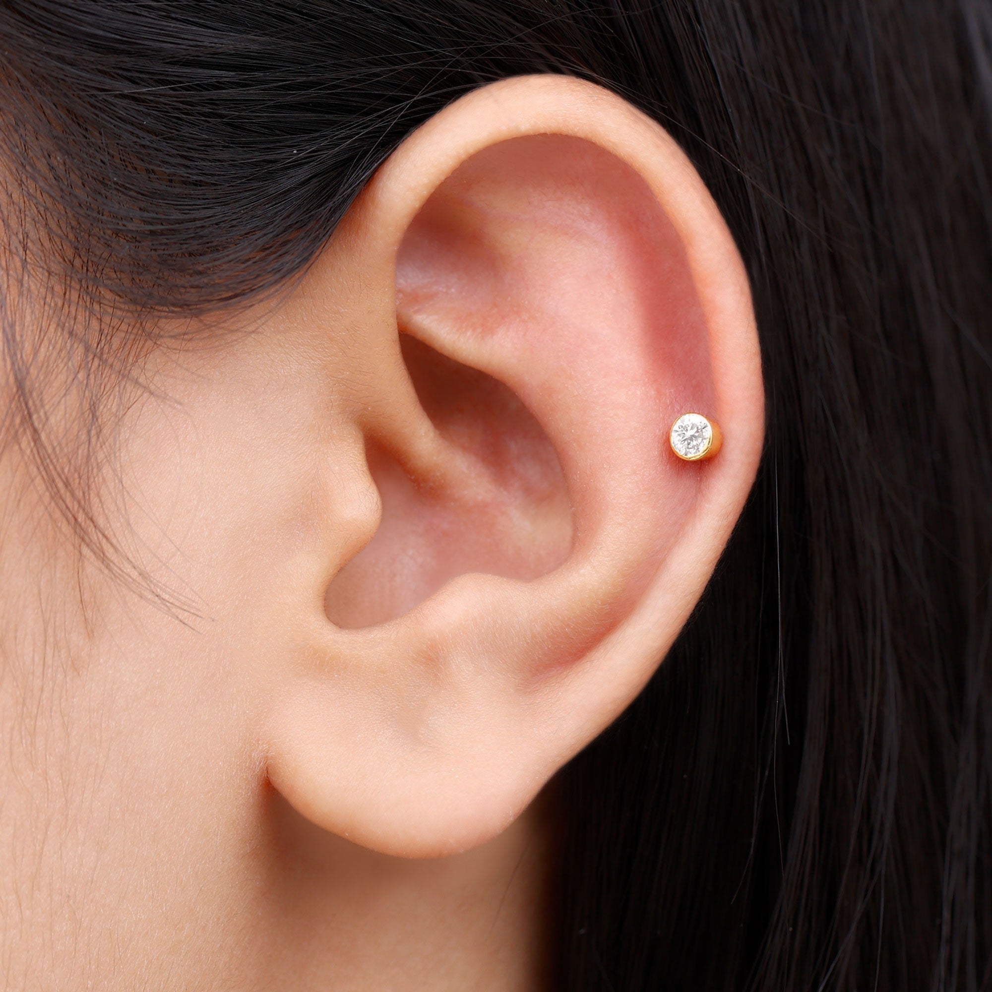 Dainty Moissanite Conch Cartilage Earring in Bezel Setting