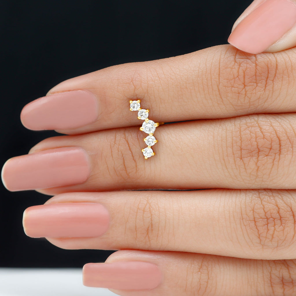Certified Moissanite Curved Crawler Earring with Flat Back