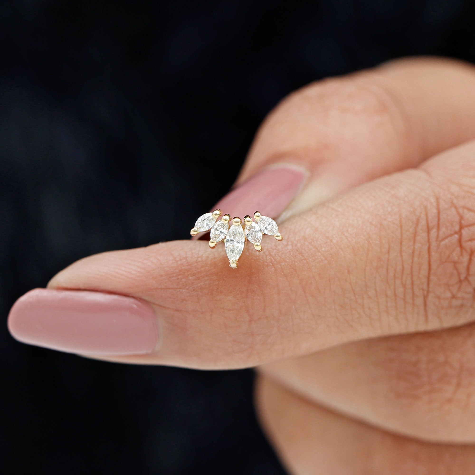 Marquise Moissanite Leaf Ear Crawler Earring