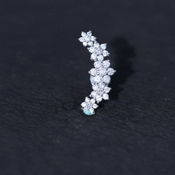 Exquisite Moissanite Flower Inspired Crawler Earring