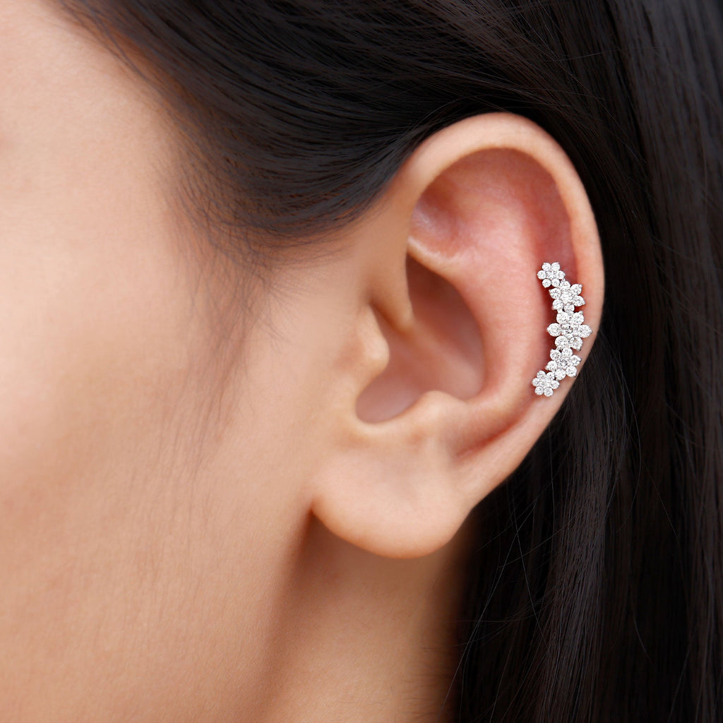 Exquisite Moissanite Flower Inspired Crawler Earring