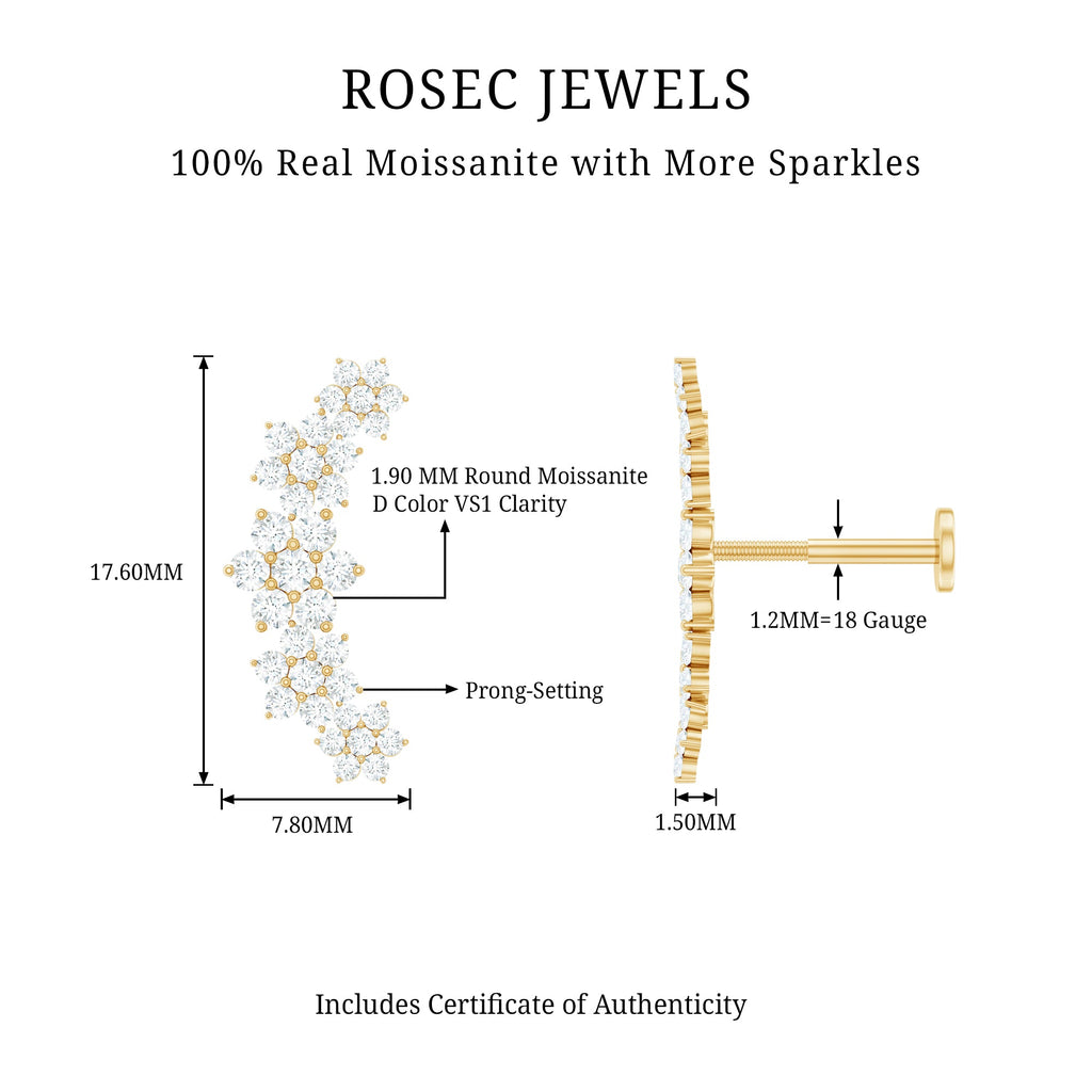 Exquisite Moissanite Flower Inspired Crawler Earring