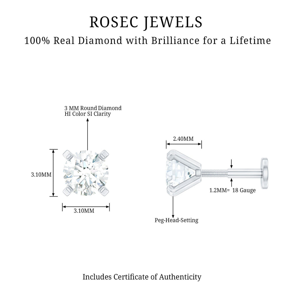 Minimalist Peg Head Set Diamond Nose Pin Stud
