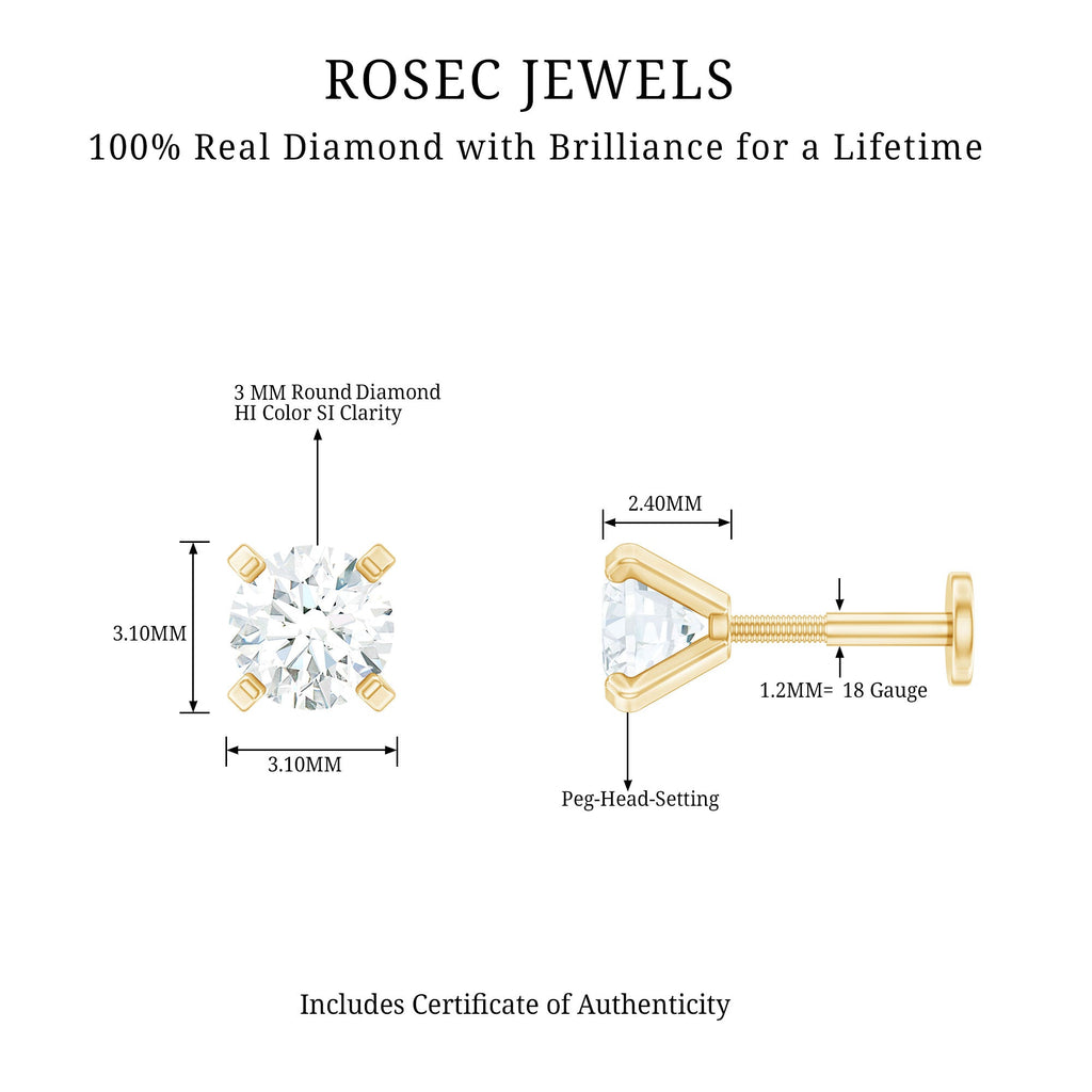 Minimalist Peg Head Set Diamond Nose Pin Stud