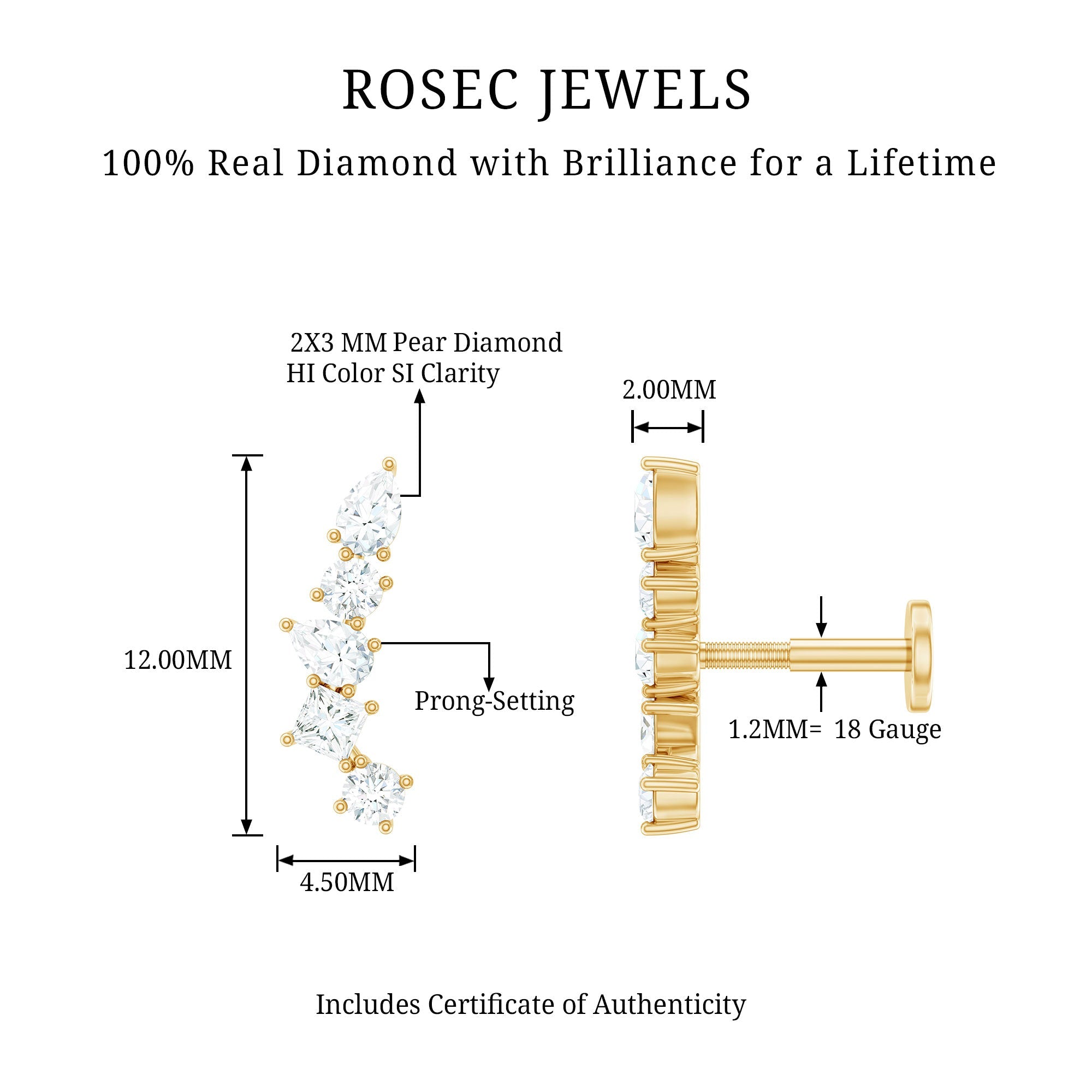 Unique Diamond Crawler Earring for Helix Piercing