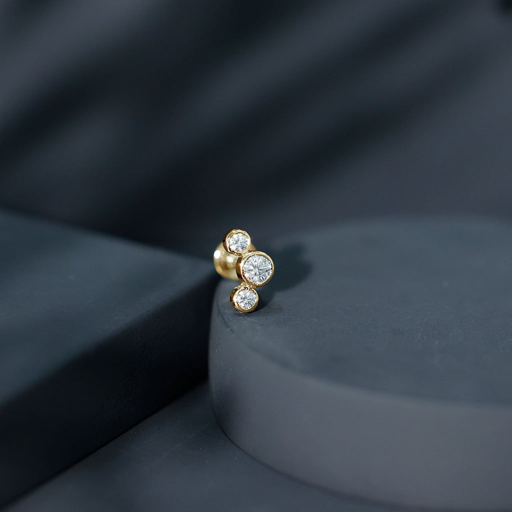 Bezel Set Diamond Three Stone Earring for Helix Piercing
