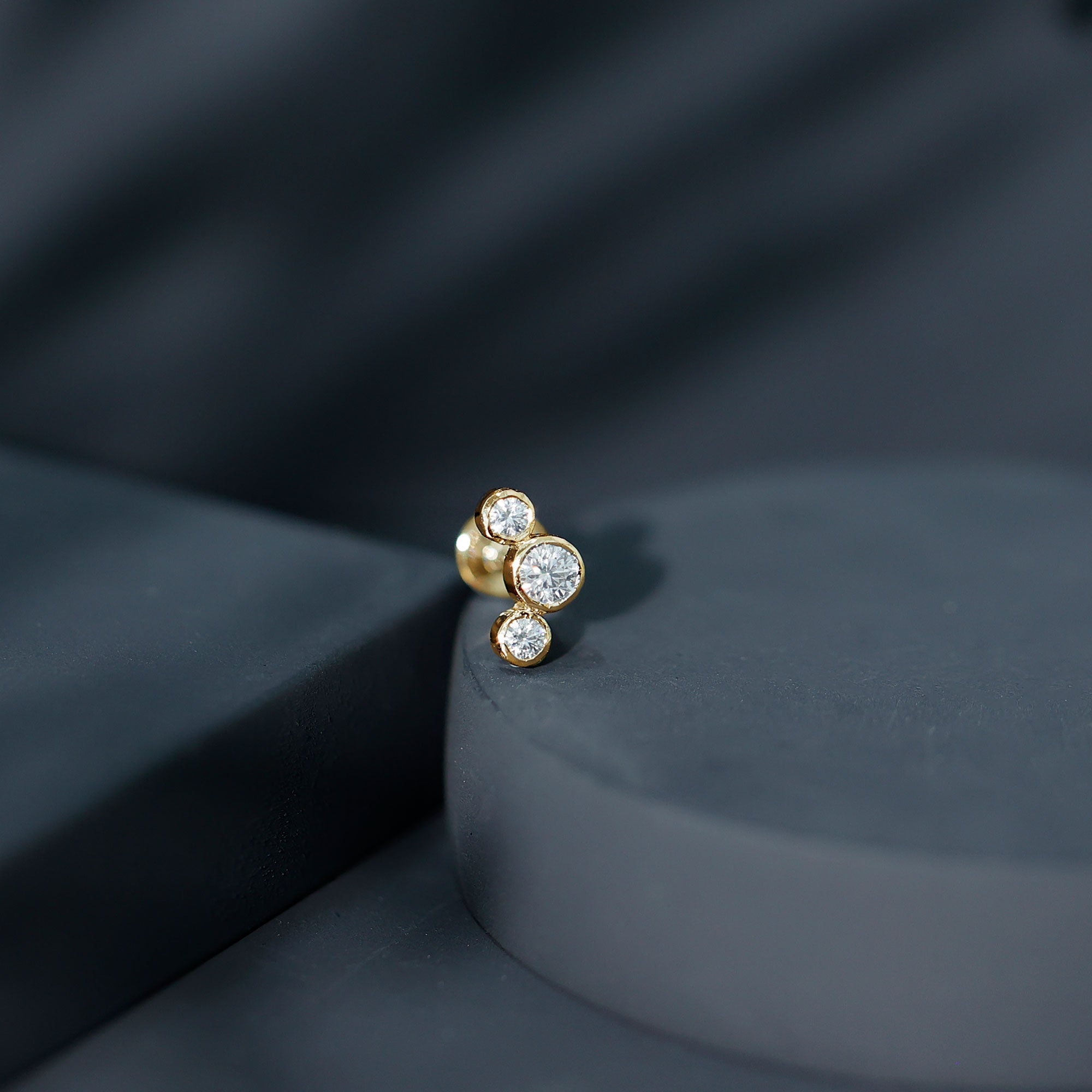 Bezel Set Diamond Three Stone Earring for Helix Piercing