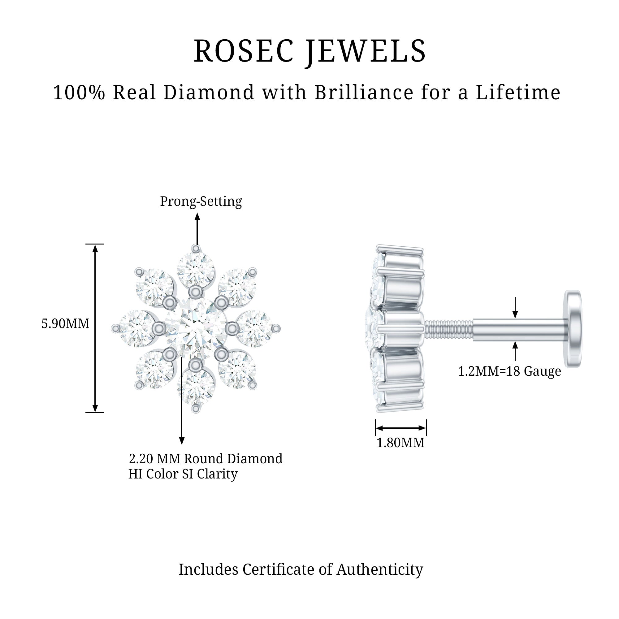 Sparkling Diamond Flower Cartilage Earring with Flat Back