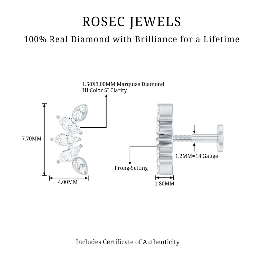 Marquise Diamond Leaf Crawler Earring for Helix Piercing