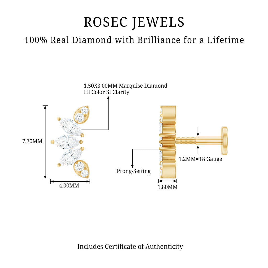 Marquise Diamond Leaf Crawler Earring for Helix Piercing