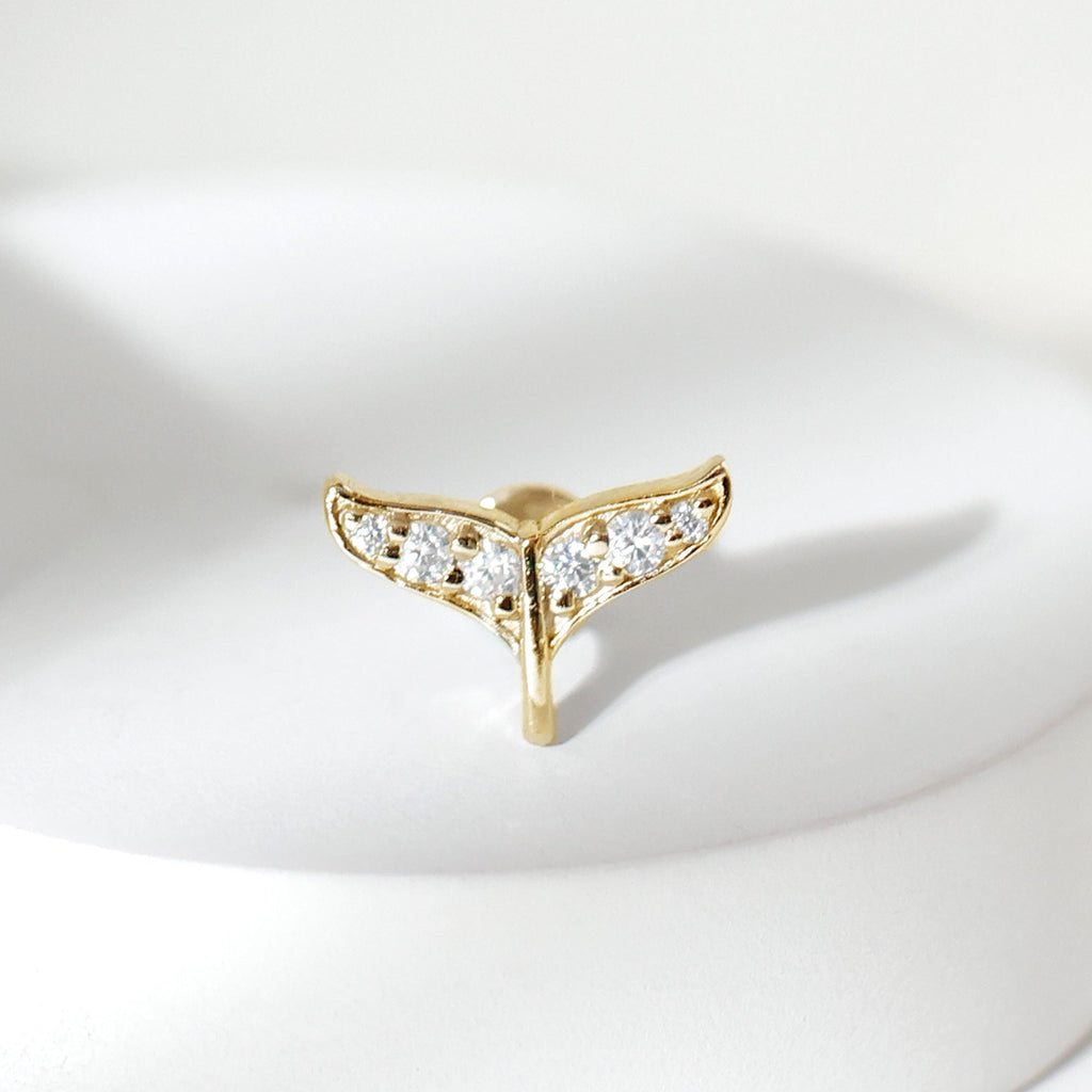 Certified Diamond Whale Tail Earring for Helix Piercing