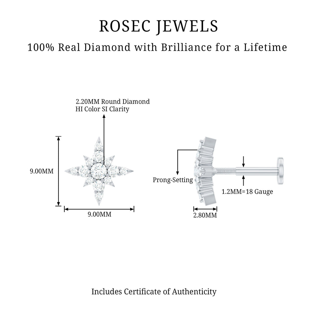 Sparkling Diamond Starburst Earring for Cartilage Piercing