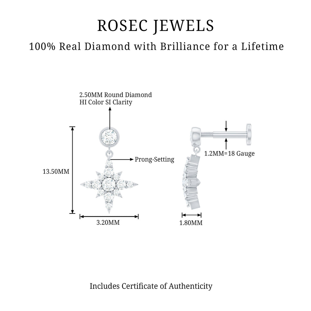 Certified Diamond Starburst Drop Earring for Helix Piercing