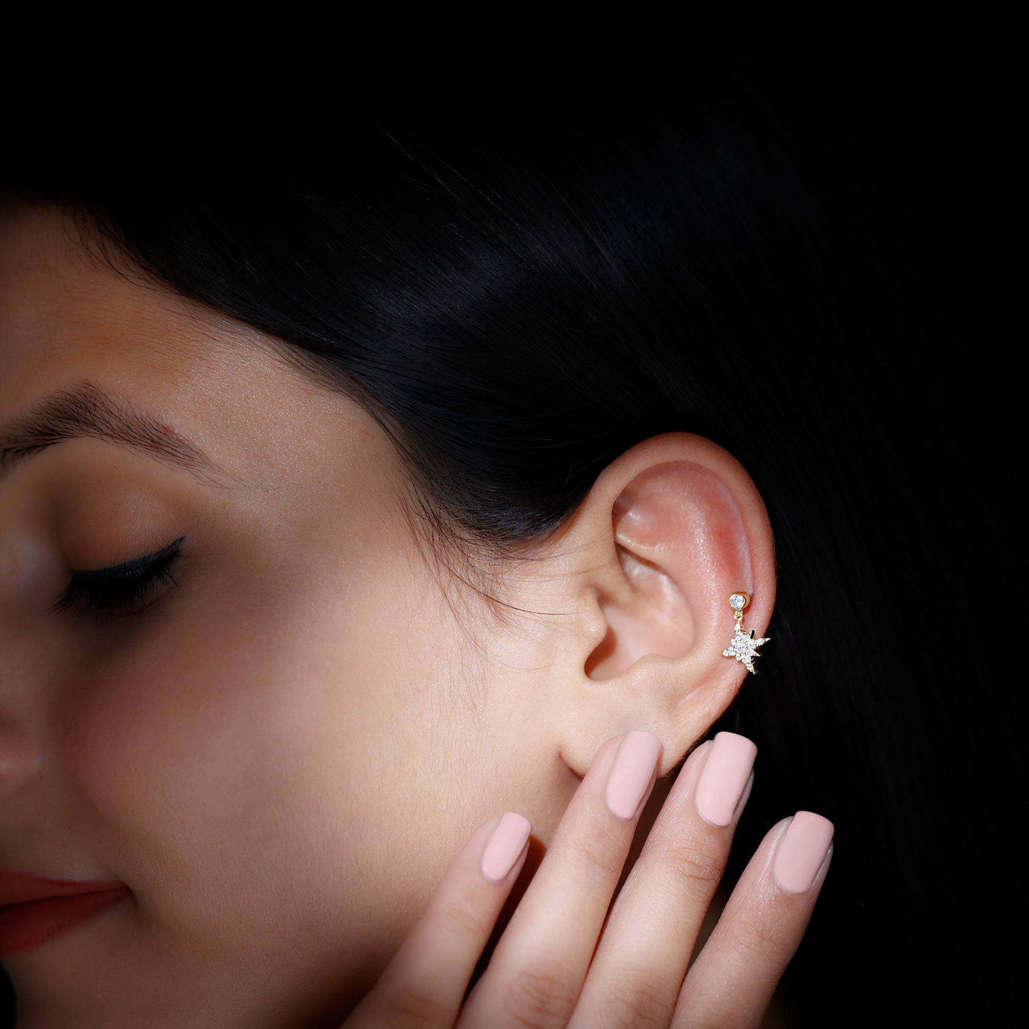 Certified Diamond Starburst Drop Earring for Helix Piercing