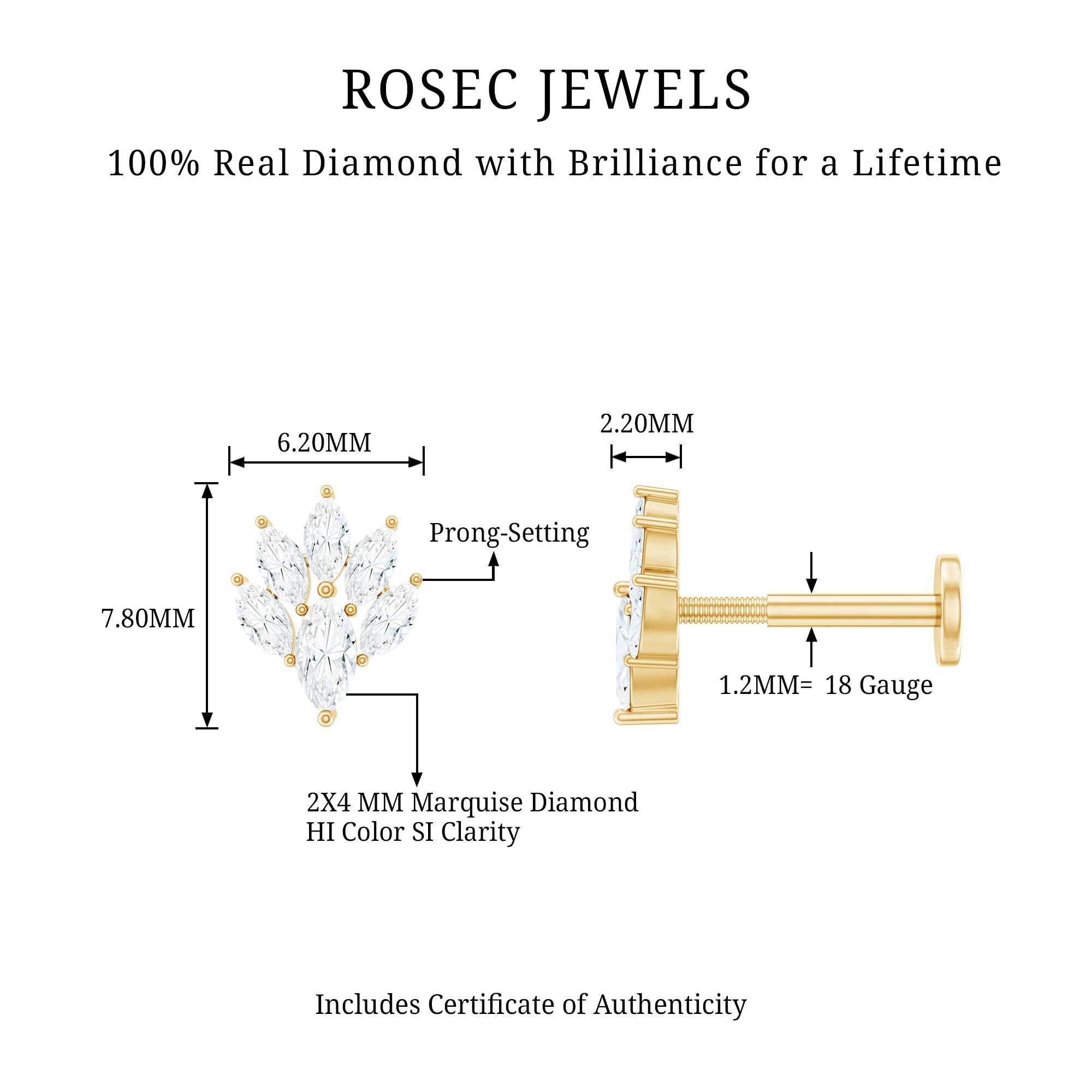 Marquise Diamond Leaf Cluster Helix Earring