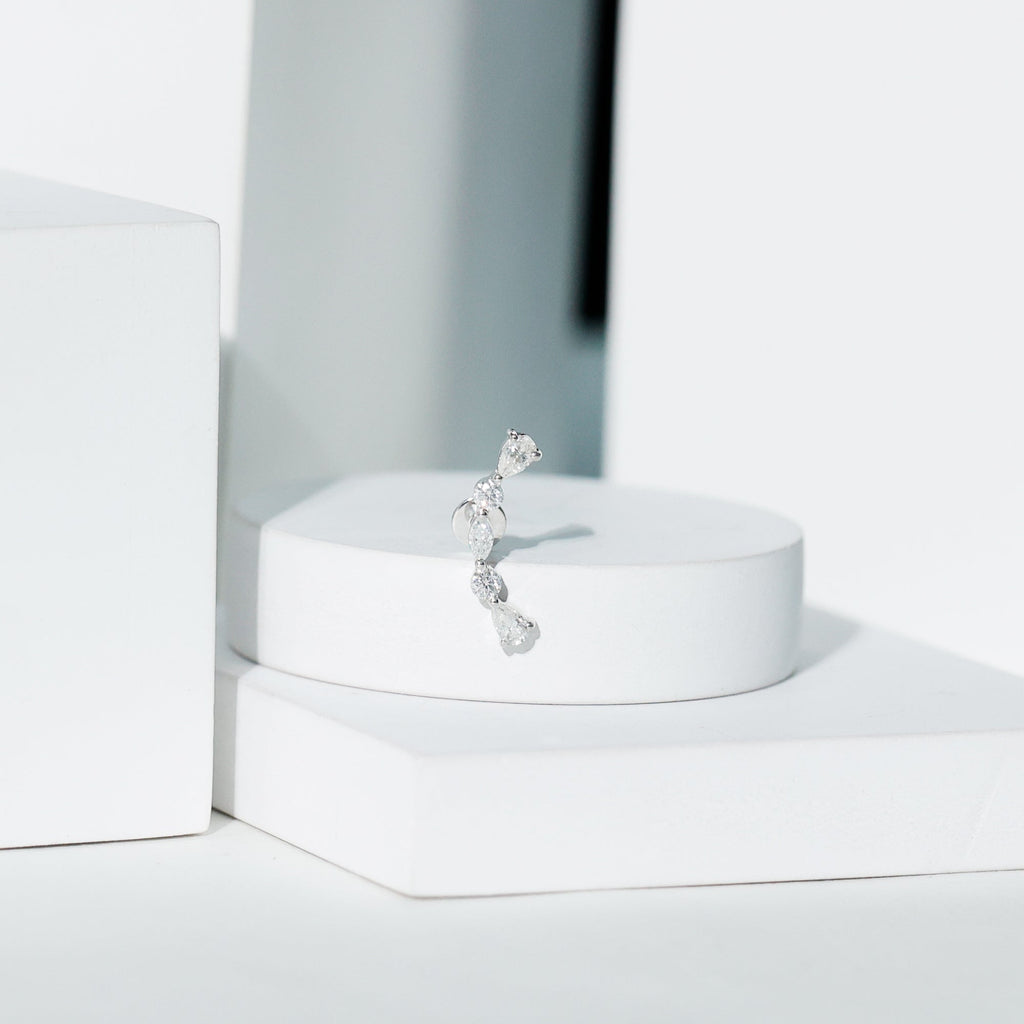 Simple Diamond Curved Crawler Earring for Helix Piercing