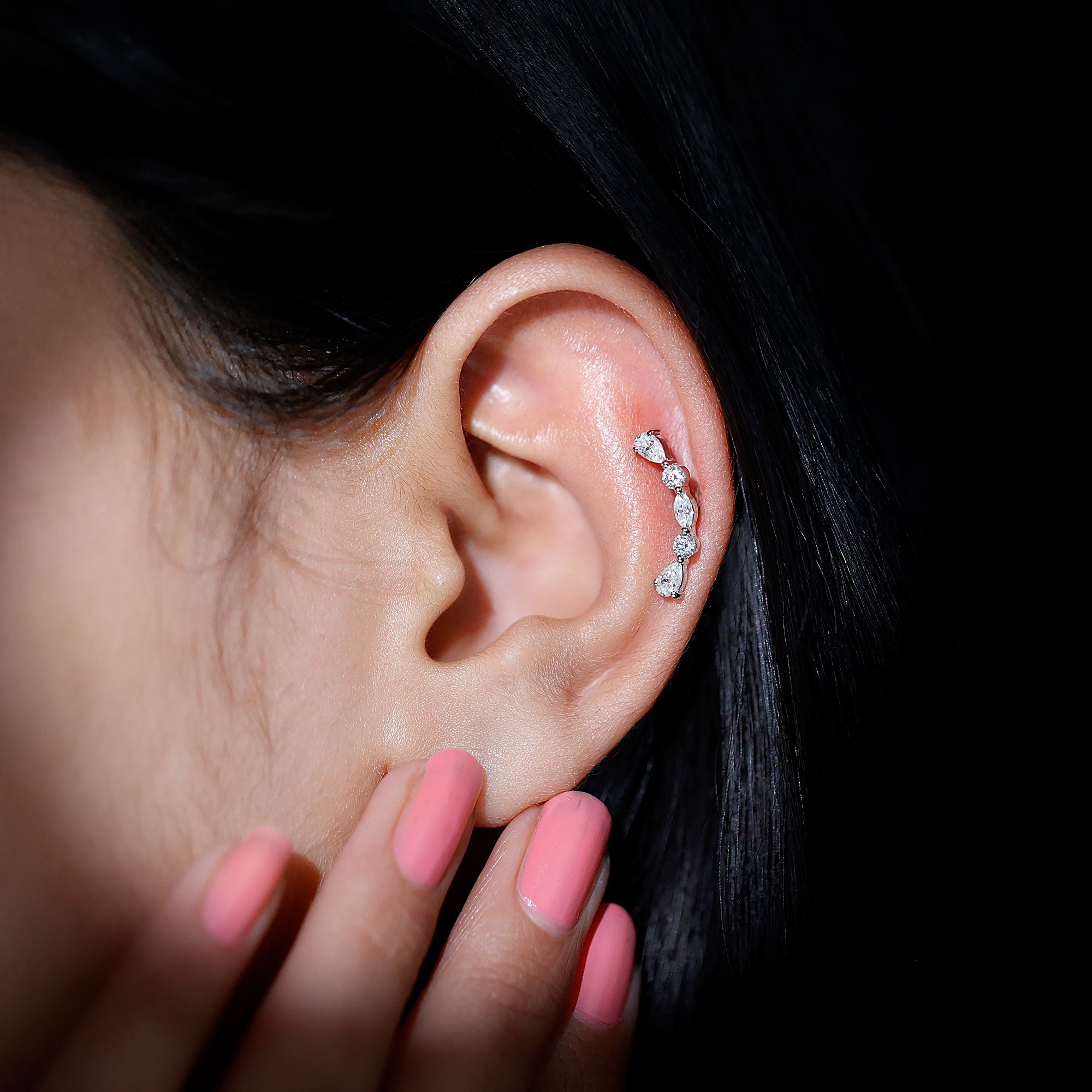 Simple Diamond Curved Crawler Earring for Helix Piercing