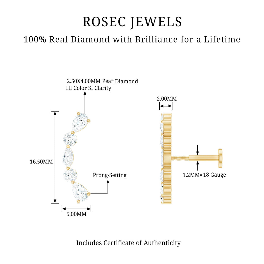 Simple Diamond Curved Crawler Earring for Helix Piercing