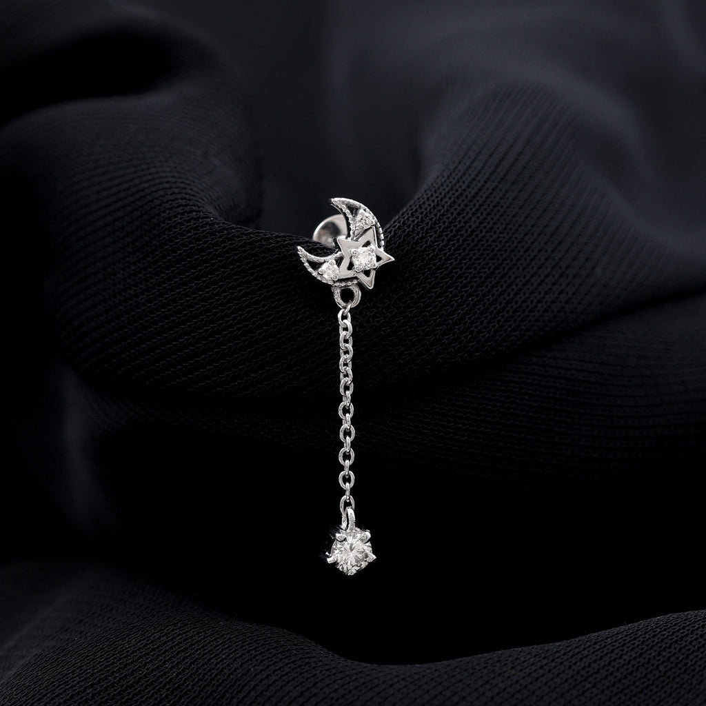Diamond Moon Chain Earring for Helix Piercing