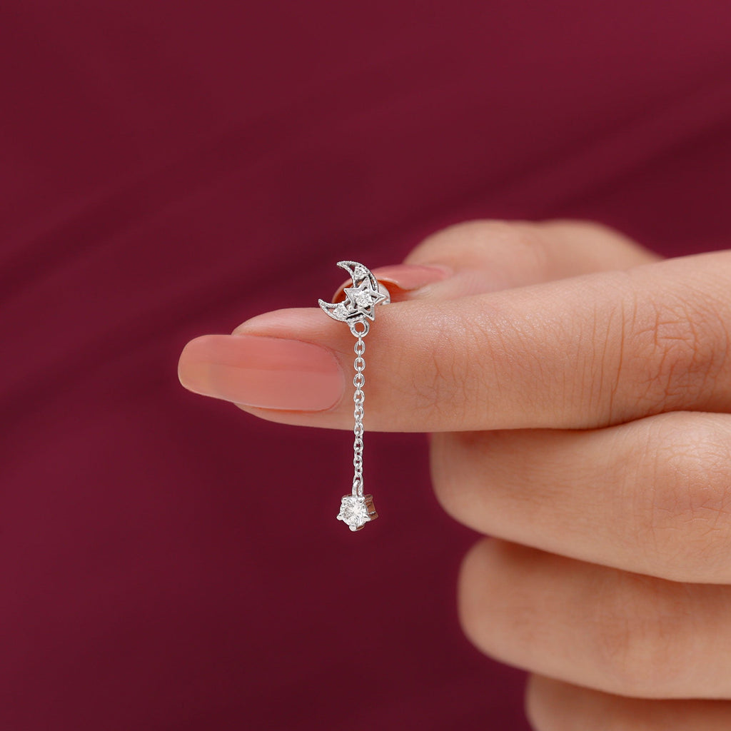 Diamond Moon Chain Earring for Helix Piercing