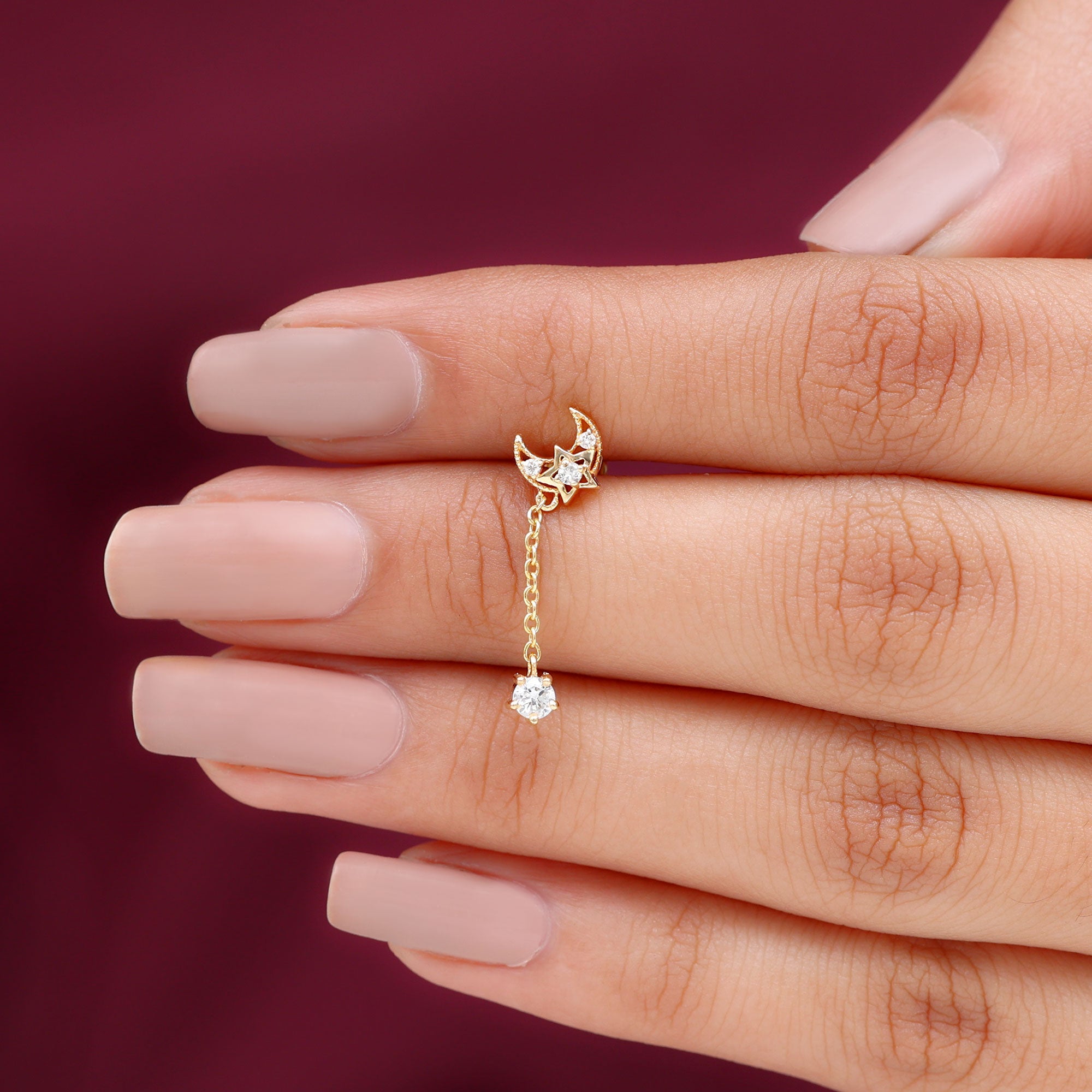 Diamond Moon Chain Earring for Helix Piercing
