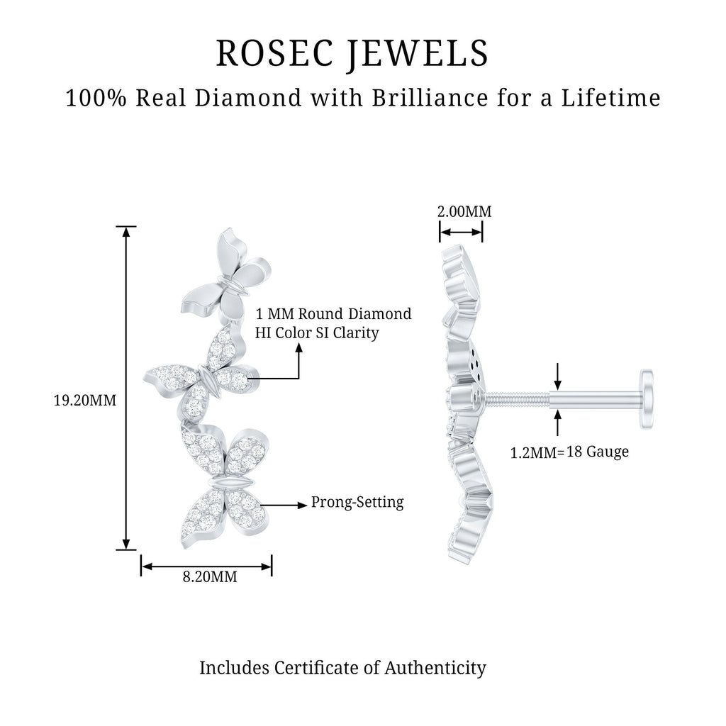 Diamond Butterfly Crawler Earring for Helix Piercing