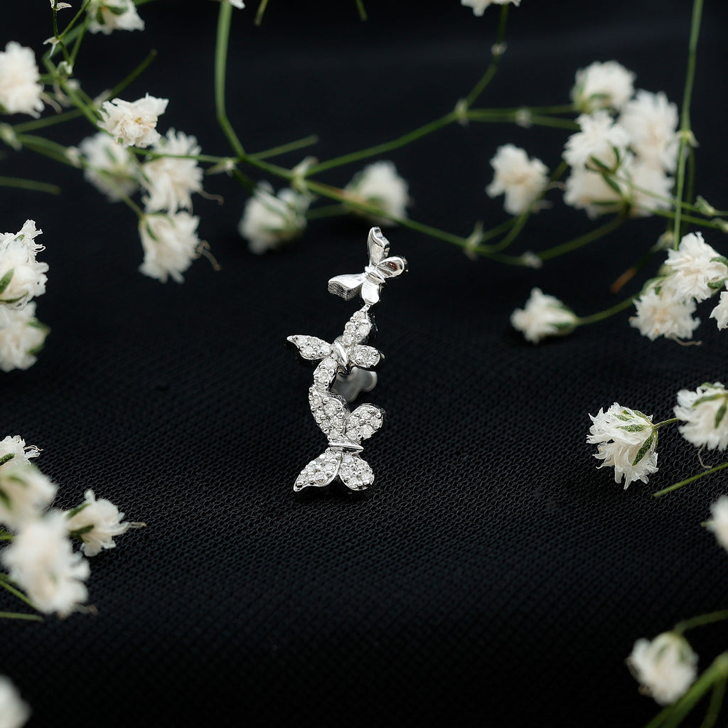 Diamond Butterfly Crawler Earring for Helix Piercing