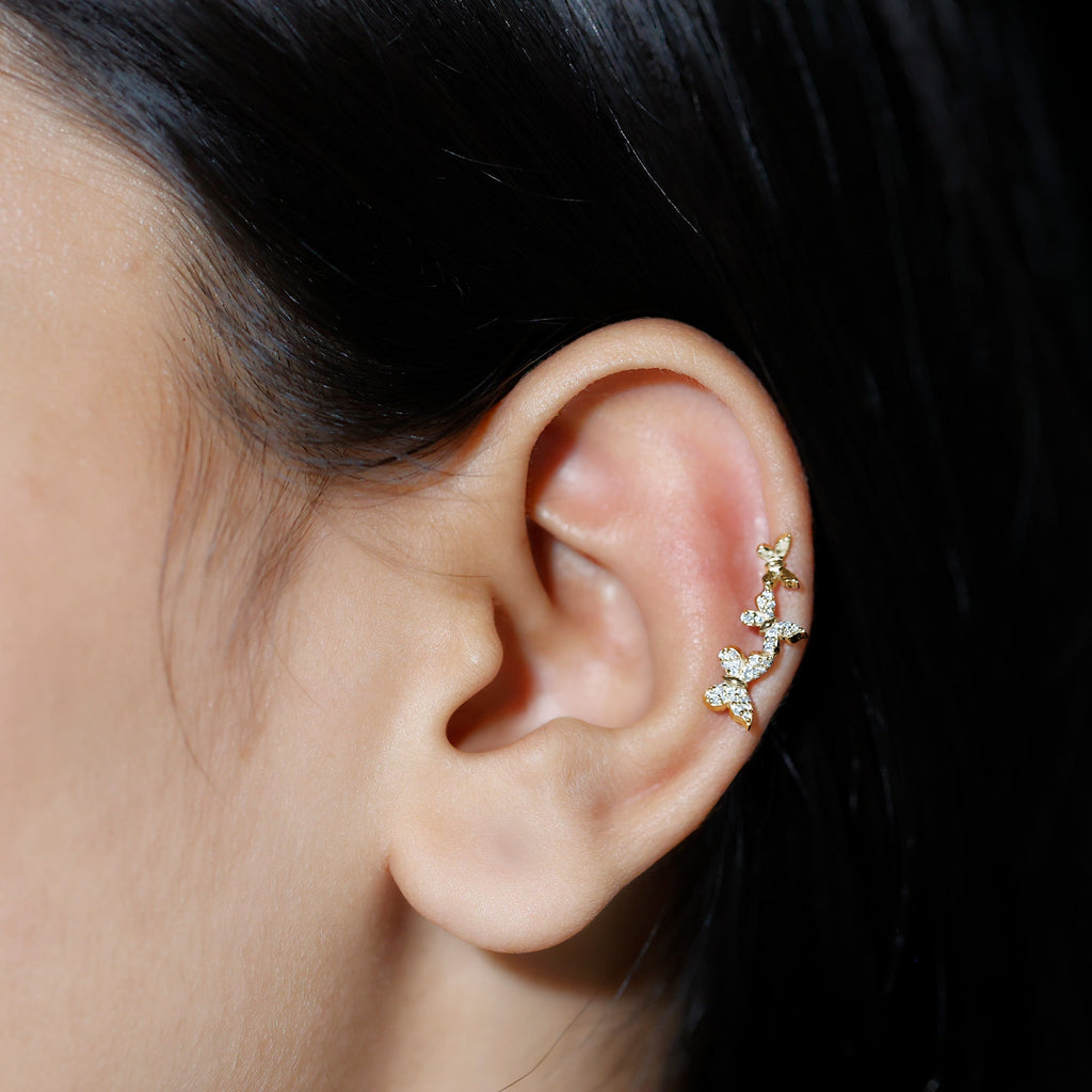 Diamond Butterfly Crawler Earring for Helix Piercing