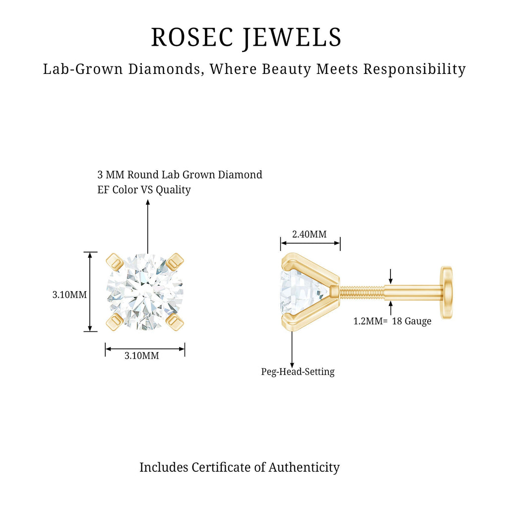 Minimalist Peg Head Set Diamond Nose Pin Stud