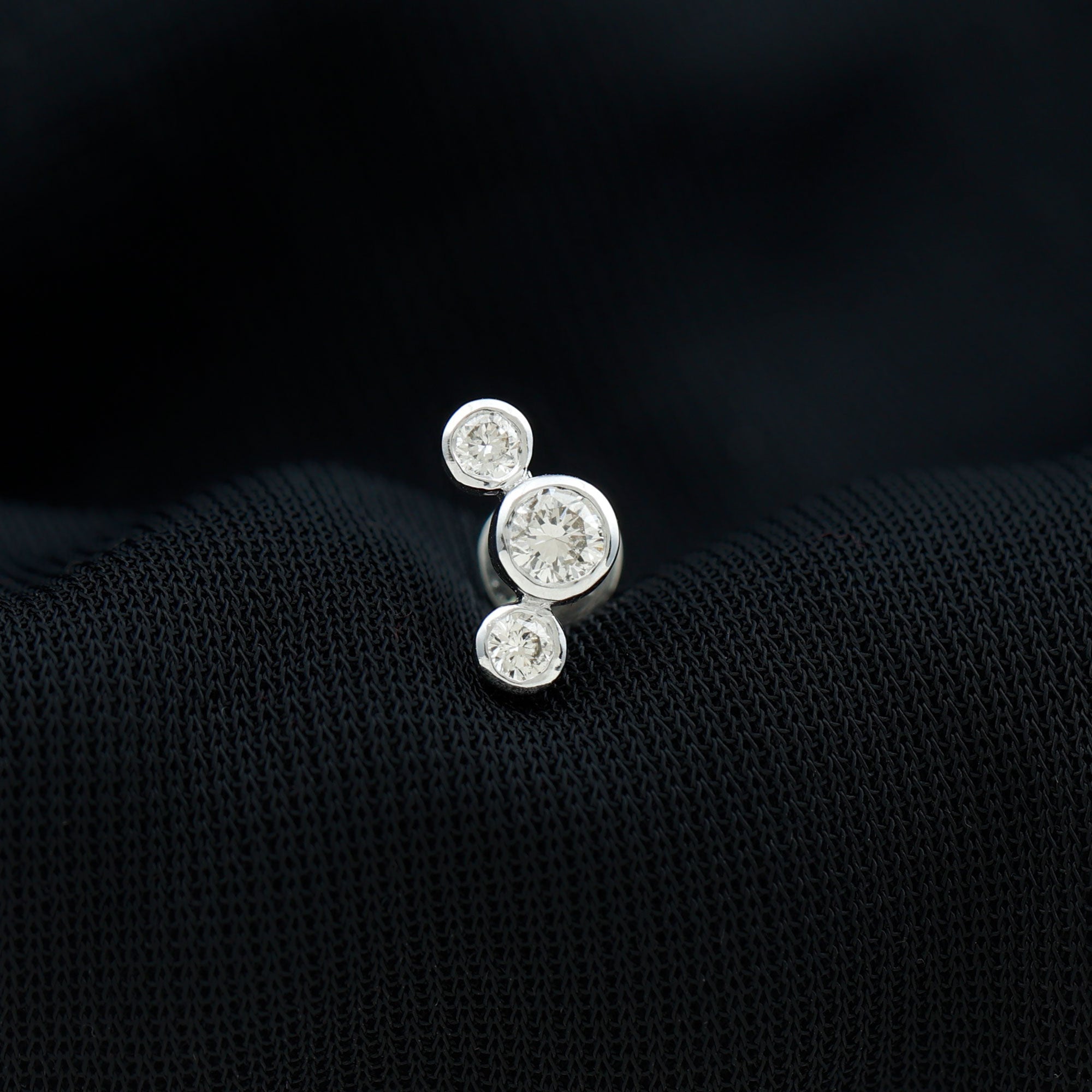 Bezel Set Diamond Three Stone Earring for Helix Piercing