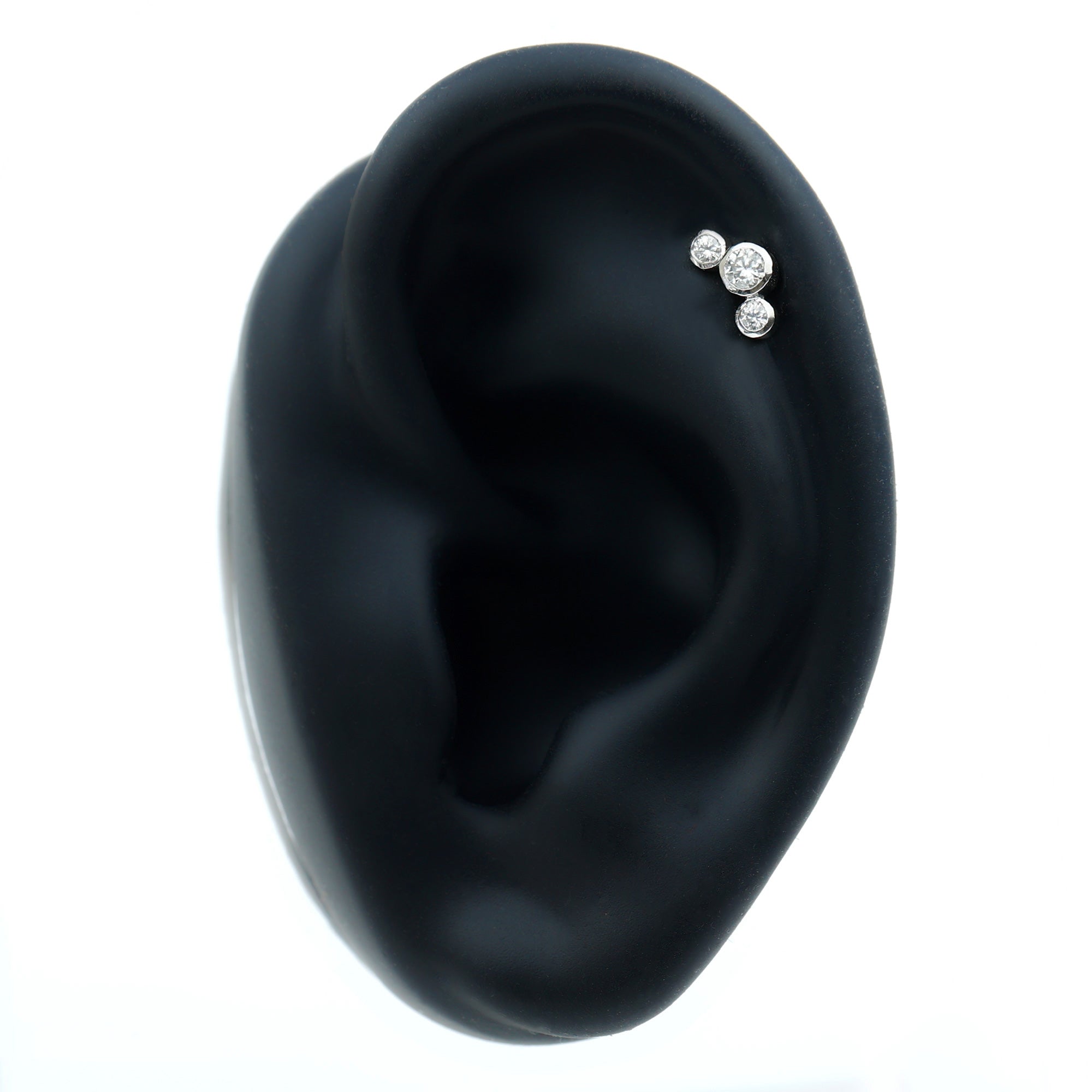 Bezel Set Diamond Three Stone Earring for Helix Piercing
