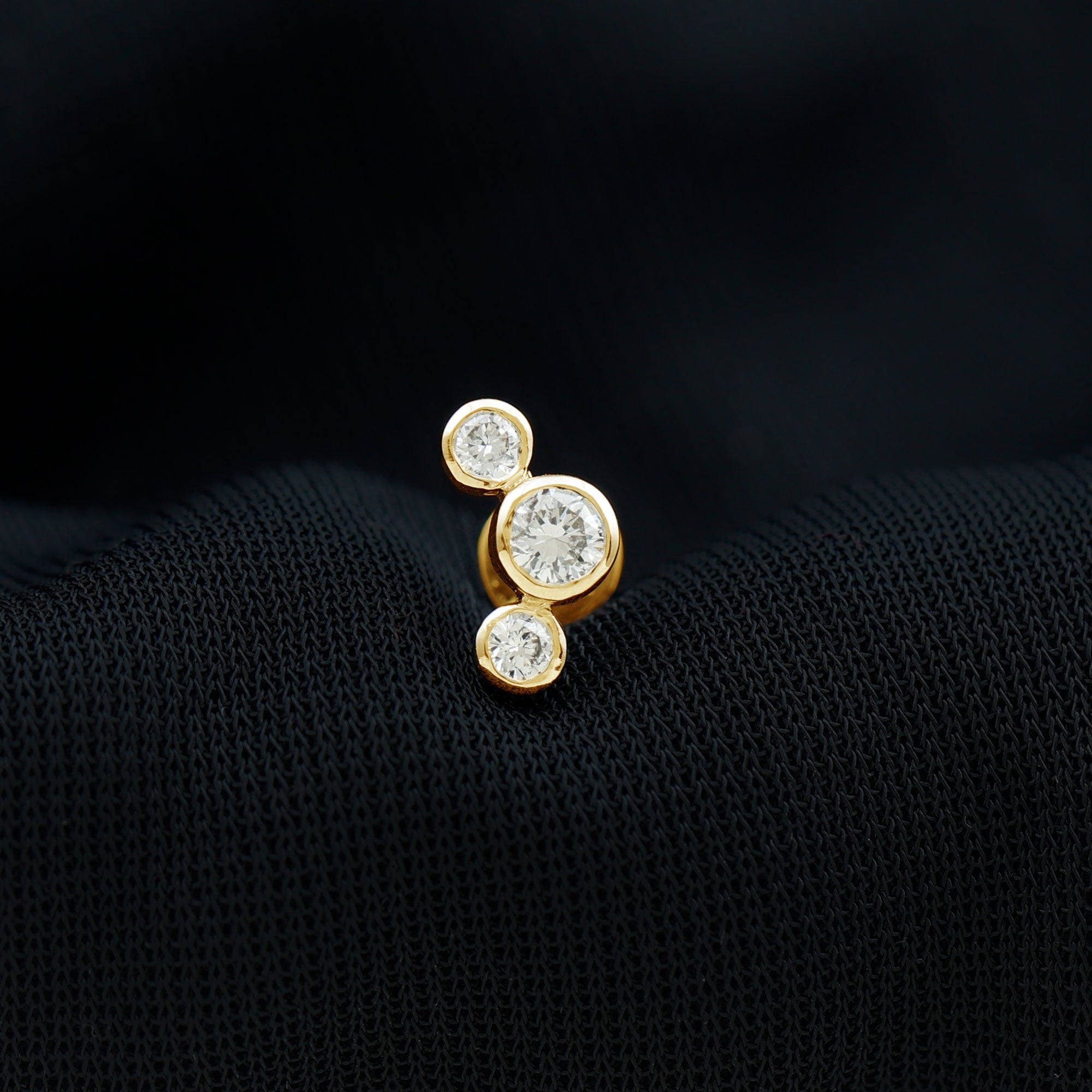 Bezel Set Diamond Three Stone Earring for Helix Piercing