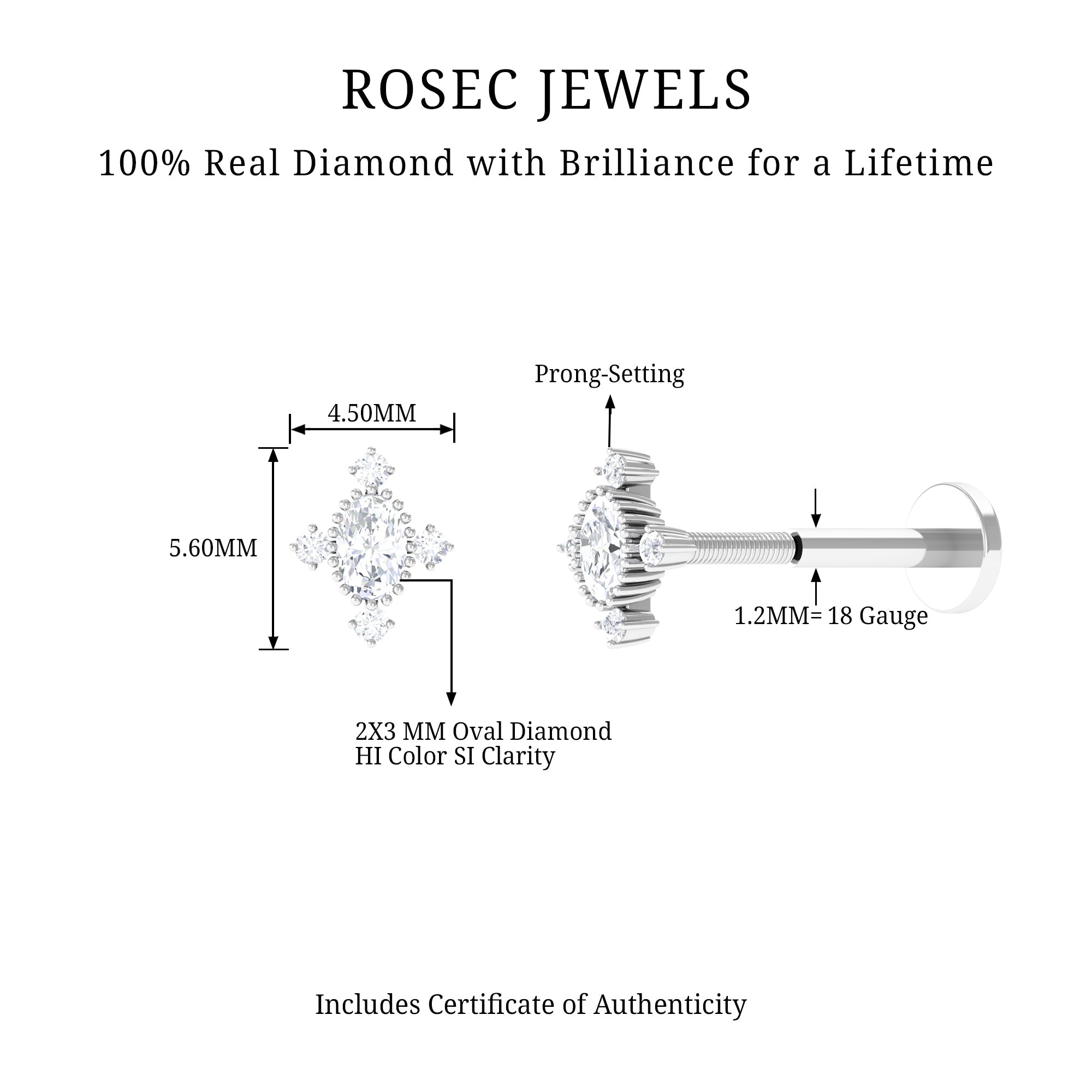 Vintage Inspired Oval Diamond Cartilage Earring