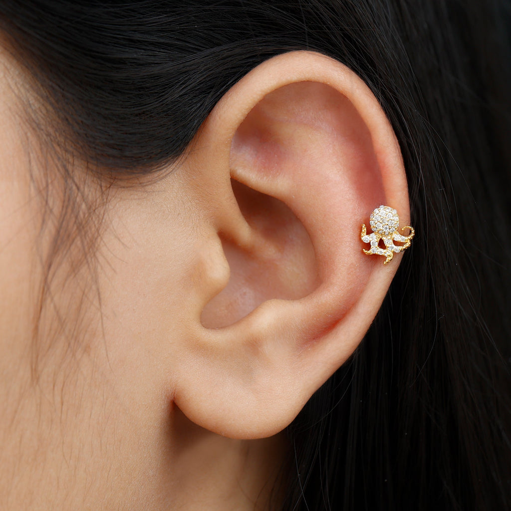 Diamond Octopus Earring with Flat Back